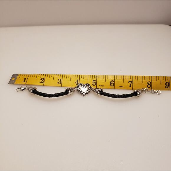 Brighton Heart Braided‎ Leather Bracelet Silver Valentine's Day Gift Jewelry - Picture 5 of 5